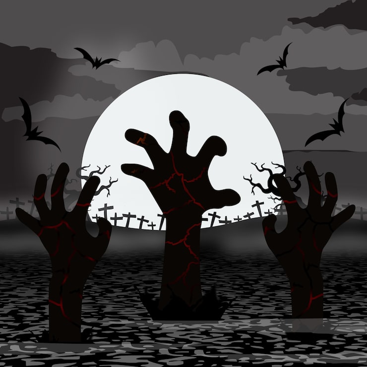 Kostenlose Vektor zombie hände steigen in halloween