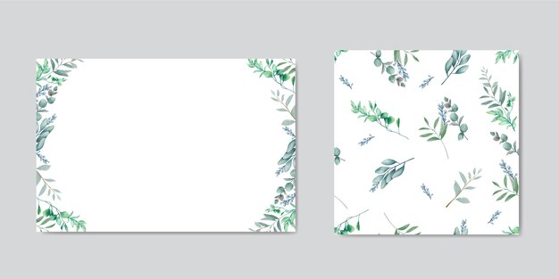 Vektor aquarellhochzeitseinladungsschablone mit blättern