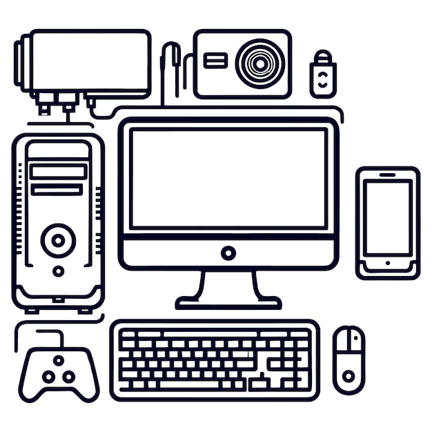 Vektor desktop-computer mit bildschirm und smartphone