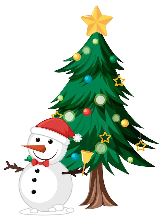 Vektor ein schneemann unter dem weihnachtsbaum