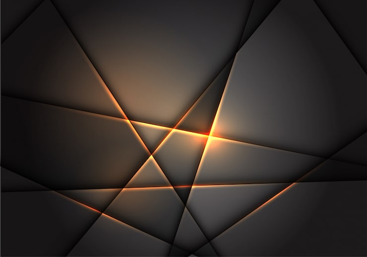 Vektor goldlinie lichtpolygon auf grauem metallischem hintergrund.