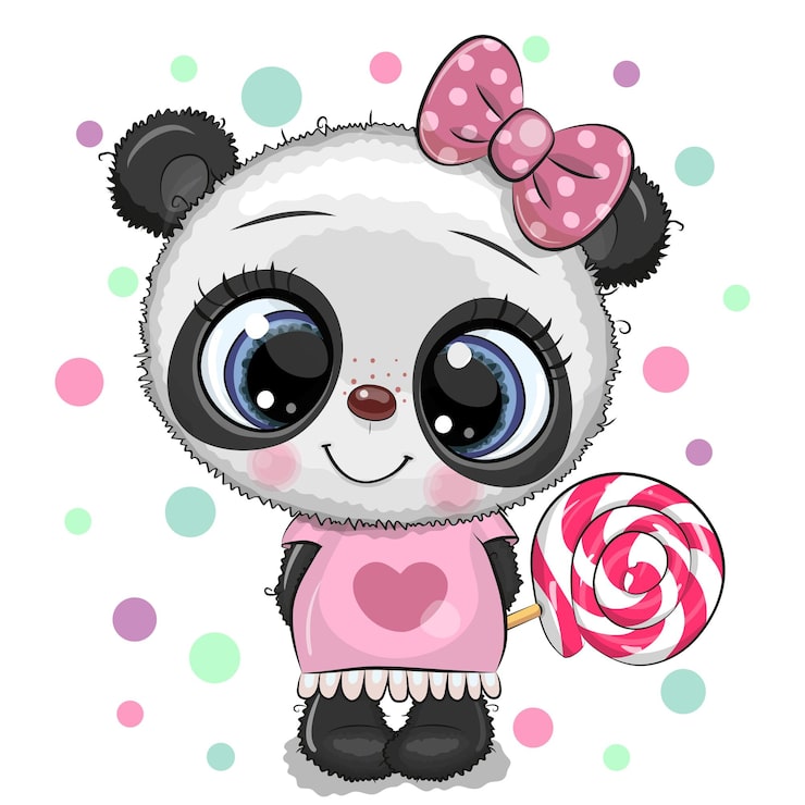 Vektor niedlicher panda in einem kleid und mit lutscher