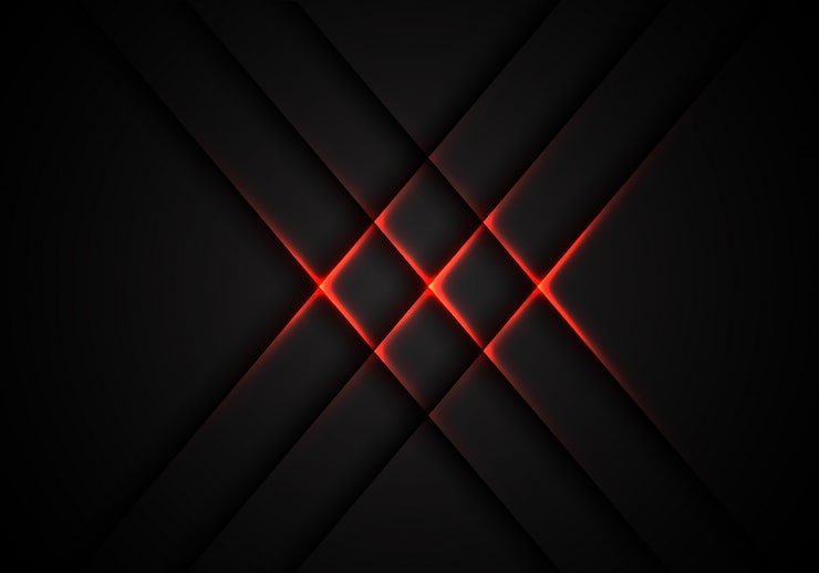 Vektor rotes lichtkreuzmuster auf grauem technologiehintergrund.