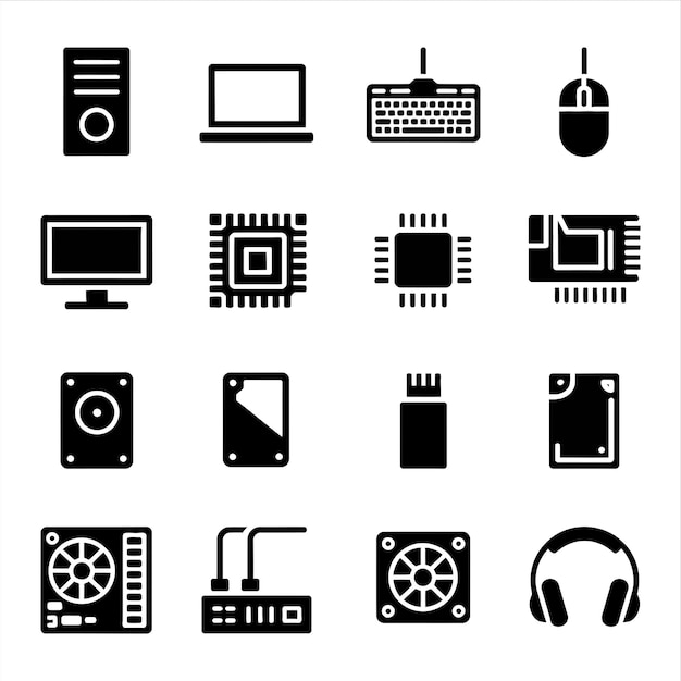 Vektor sammlung von computerhardware- und komponenten-icons