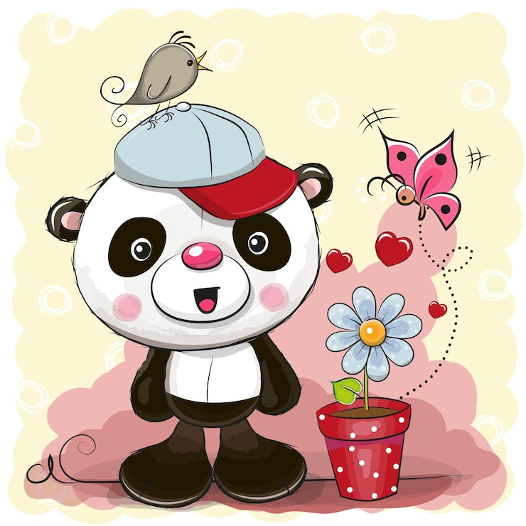 Vektor schöne cartoon-panda mit blume