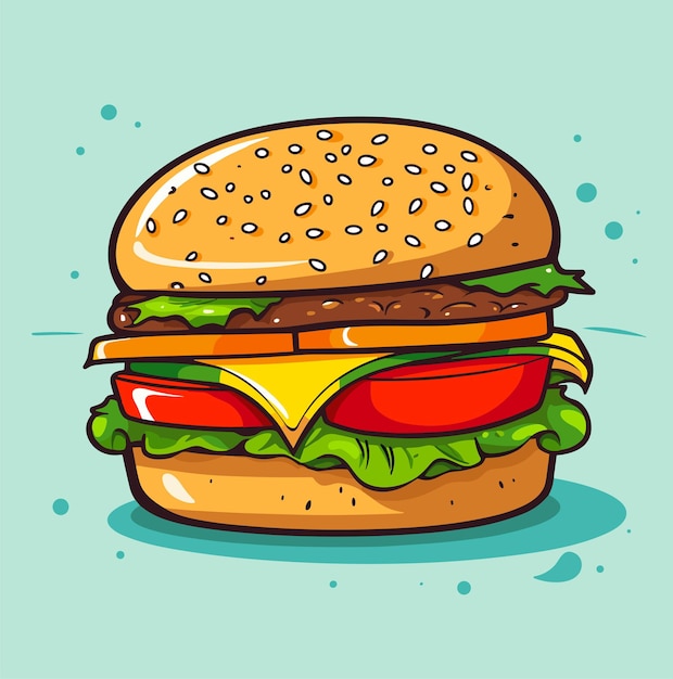 Vektor stilisierte hamburger- oder cheeseburger-fast-food-mahlzeit-vektorillustration