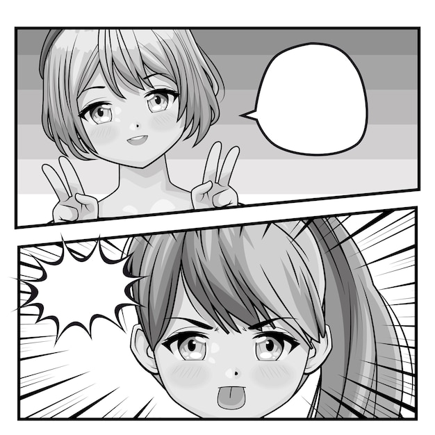 Zdarma Vektor dvě dívky, černobílé anime