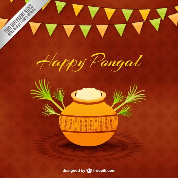 Zdarma Vektor hrnce s rýží pongal na hnědém pozadí