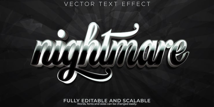 Zdarma Vektor nightmare textový efekt, upravitelný temný a noční textový styl