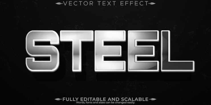 Zdarma Vektor ocelový chromový textový efekt, editovatelný kovový a lesklý textový styl