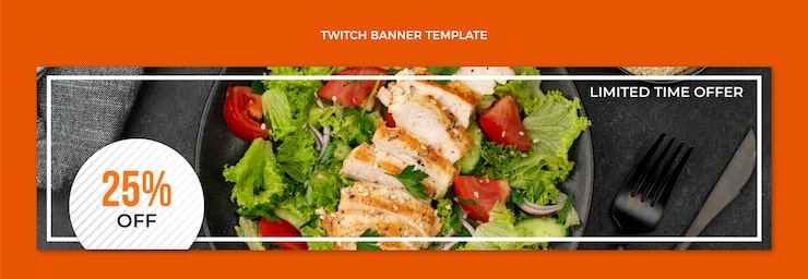 Zdarma Vektor plochý design, banner twitch s jídlem