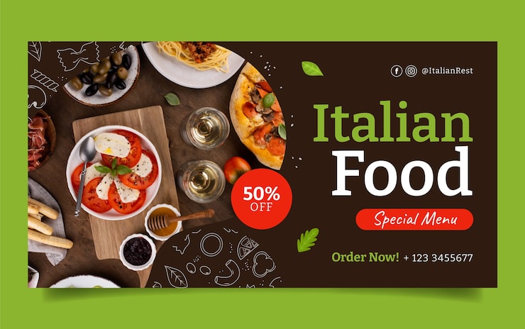 Zdarma Vektor příspěvek na facebooku s ručně kreslenou italskou restaurací