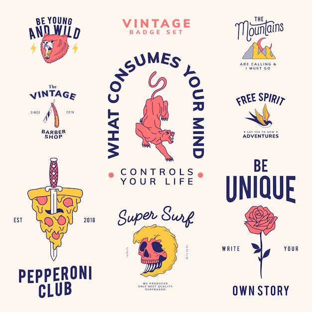 Zdarma Vektor sada vektorů s designem vintage odznaků