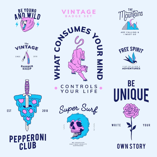 Zdarma Vektor sada vektorů s designem vintage odznaků