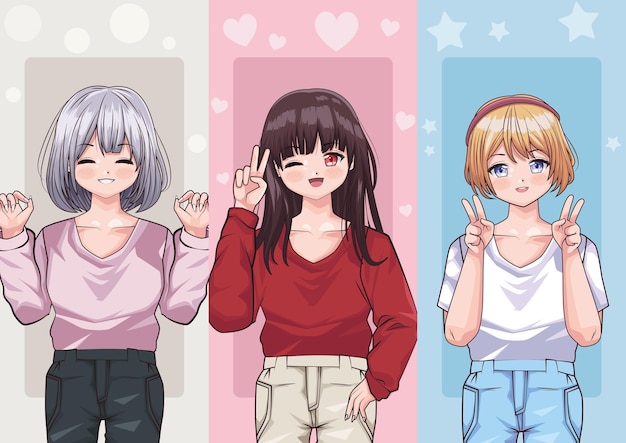 Zdarma Vektor tři dívky v anime stylu