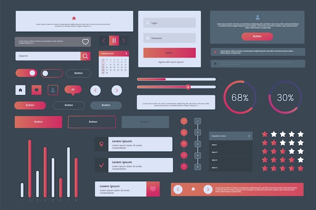 Vetor grátis coleção de kit de interface de usuário gradiente