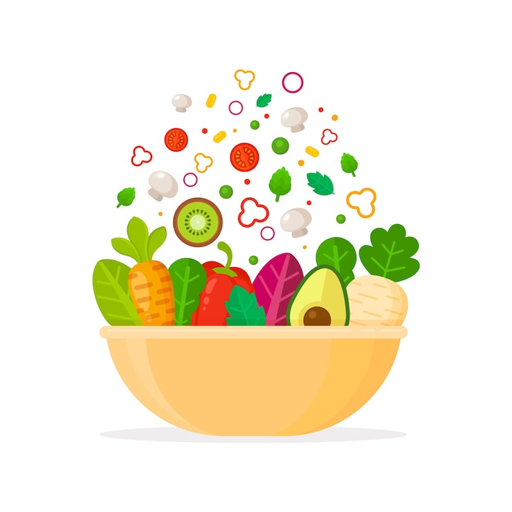 Vetor grátis conceito de tigela de frutas e saladas
