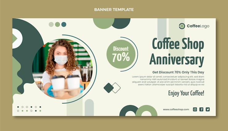 Vetor grátis design plano design de banner de cafeteria