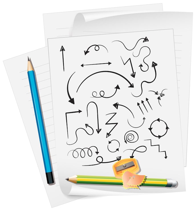 Vetor grátis doodles de seta desenhada à mão em papel com lápis