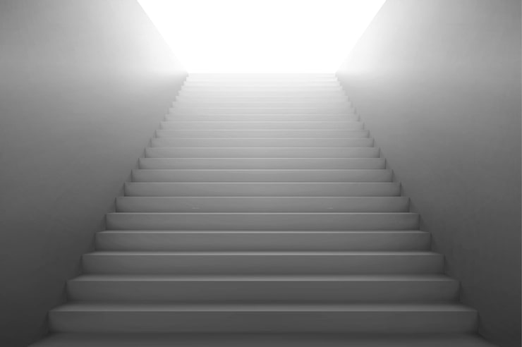 Vetor grátis escadas 3d indo para a luz, escada branca com paredes laterais em branco.