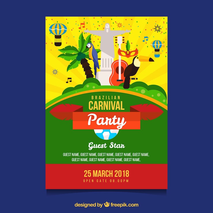 Vetor grátis folheto / cartaz plano do partido de carnaval brasileiro
