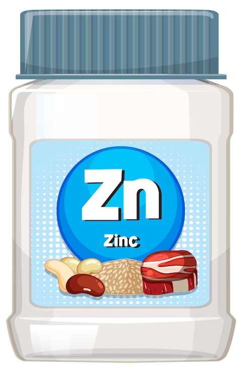 Vetor grátis frasco de suplemento de zinco com ilustração de fontes alimentares
