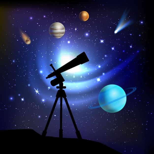 Vetor grátis fundo do espaço com telescópio