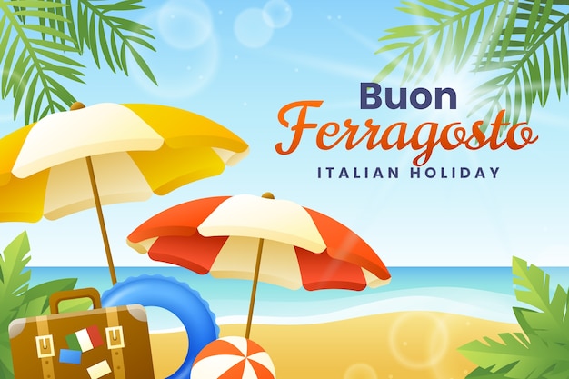 Vetor grátis fundo gradiente ferragosto com guarda-sóis