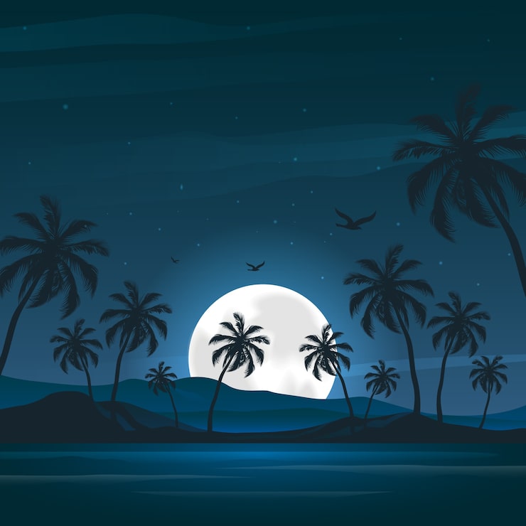 Vetor grátis ilustração de noite de verão gradiente com vista para a praia