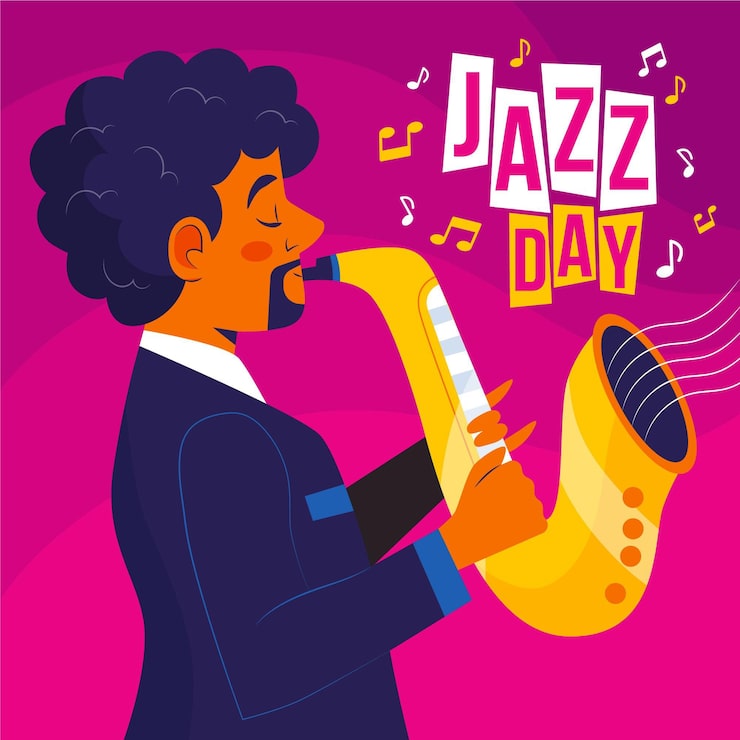 Vetor grátis ilustração do dia internacional do jazz com homem e saxofone