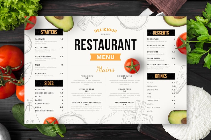 Vetor grátis modelo de menu de restaurante vertical rústico desenhado à mão