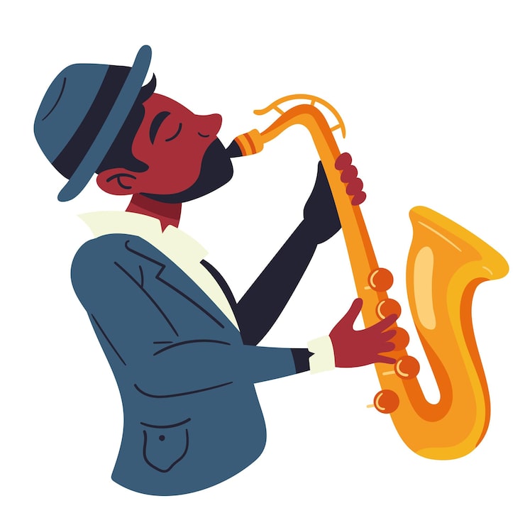 Vetor grátis músico de jazz tocando saxofone