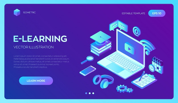 Vetor grátis página de destino do e-learning