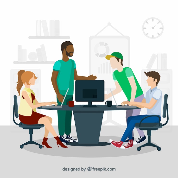 Vetor grátis trabalho em equipe reunião em estilo plano