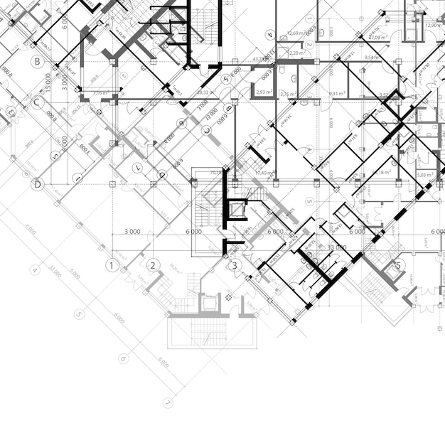 Vetor vector fundo preto e branco arquitetônico com planos de edifícios