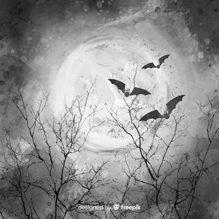 Vettore gratuito bella notte di luna piena con pipistrelli e rami