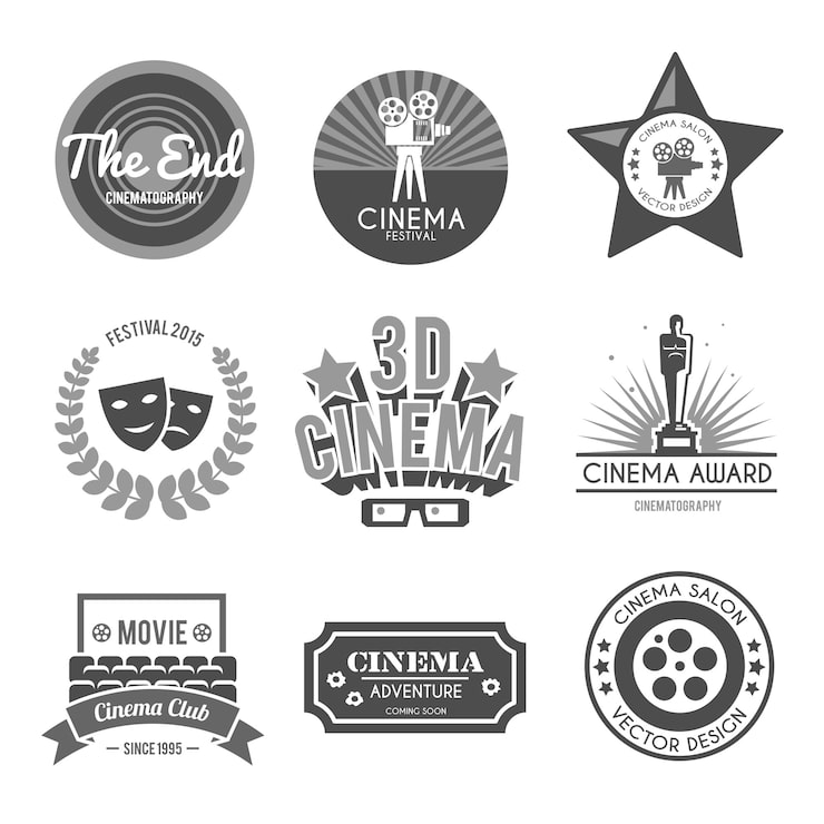 Vettore gratuito collezione di etichette cinematografiche nere