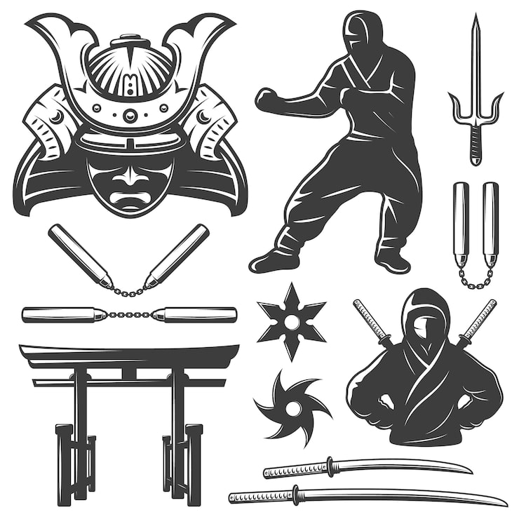 Vettore gratuito combatti samurai elements set