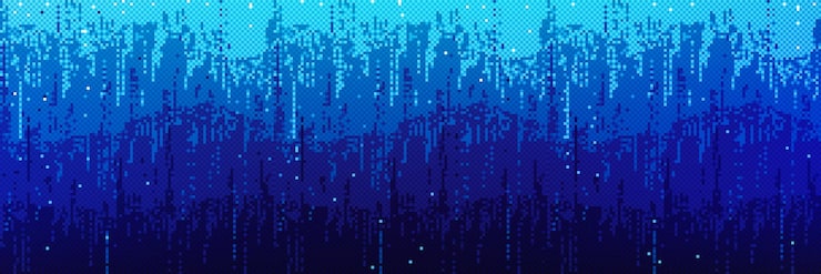 Vettore gratuito disegno bitmap di pixel con ombra di gradiente blu