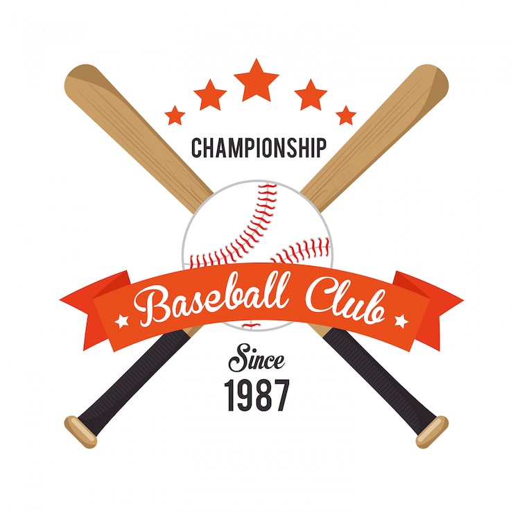 Vettore gratuito illustrazione mazze da baseball incrociate e stelle palla
