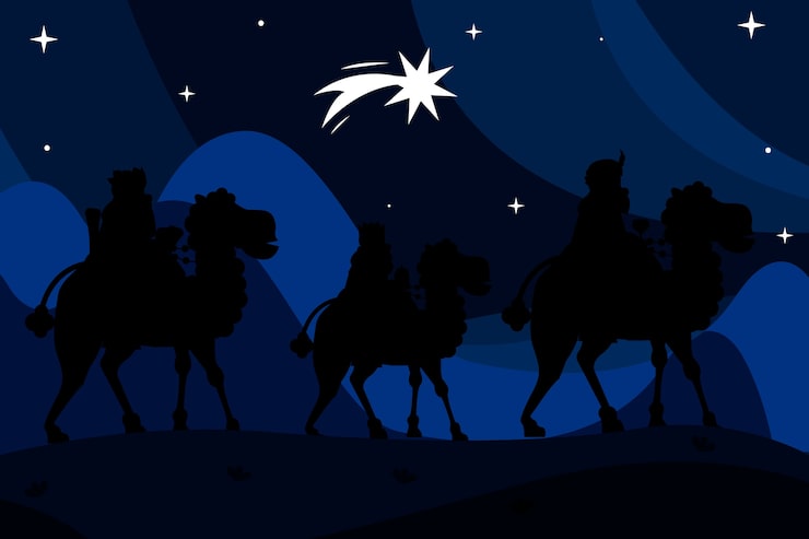 Vettore gratuito illustrazione piatta della siluetta di reyes magos