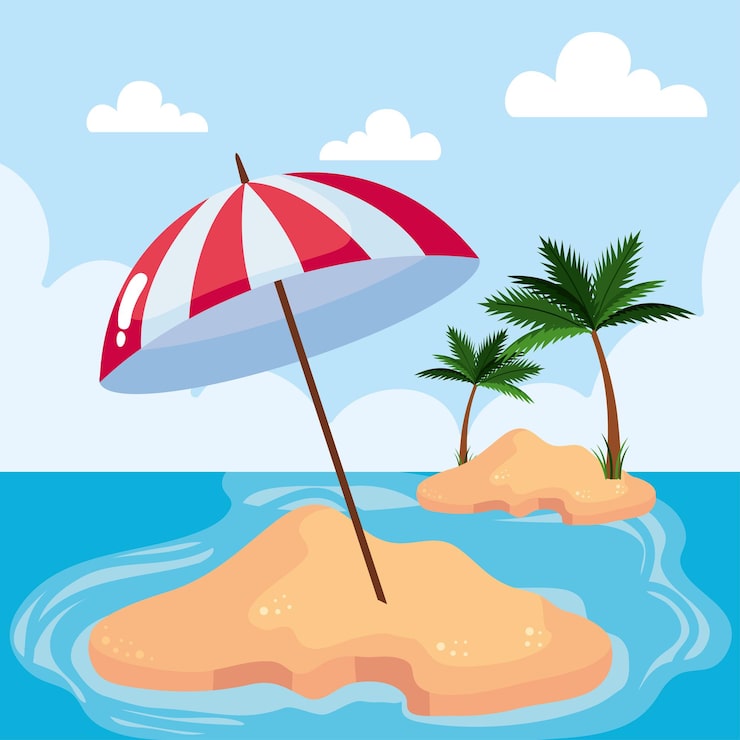 Vettore gratuito isola e ombrellone