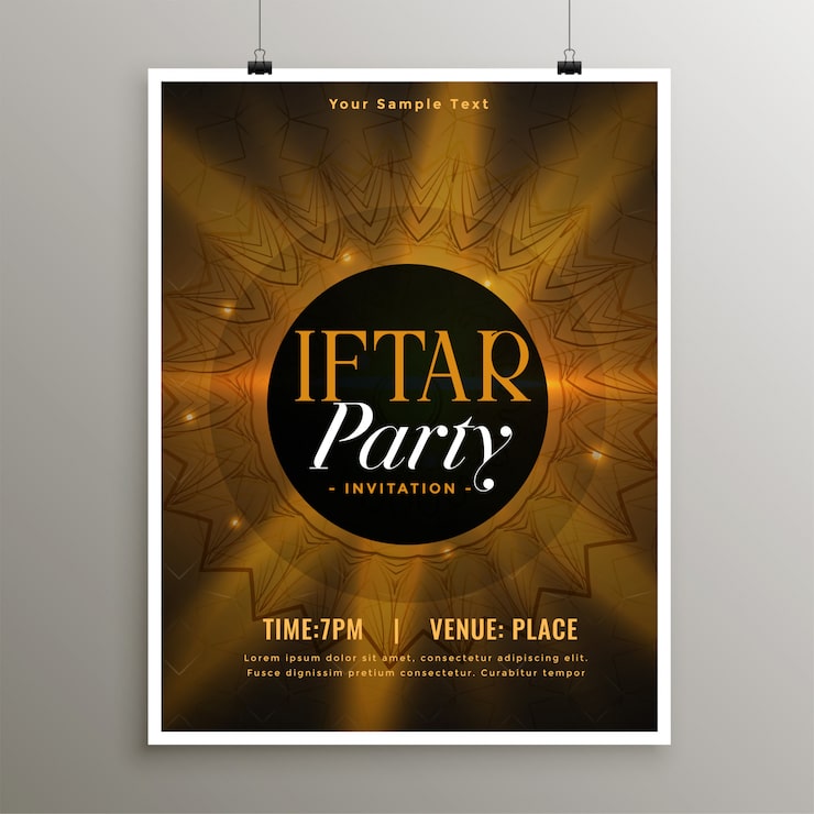 Vettore gratuito modello di invito festa di cibo iftar ramadan
