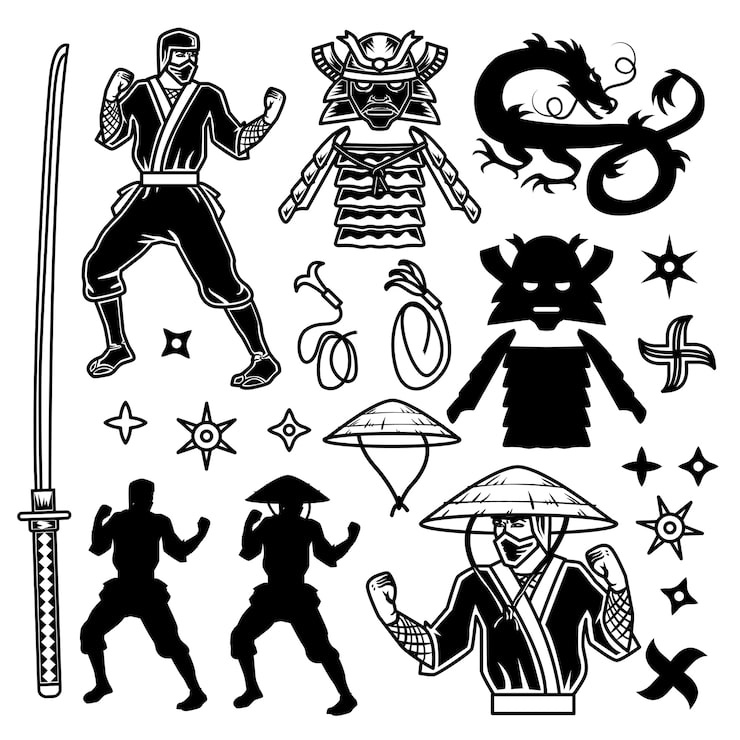 Vettore gratuito mostra di samurai e ninja