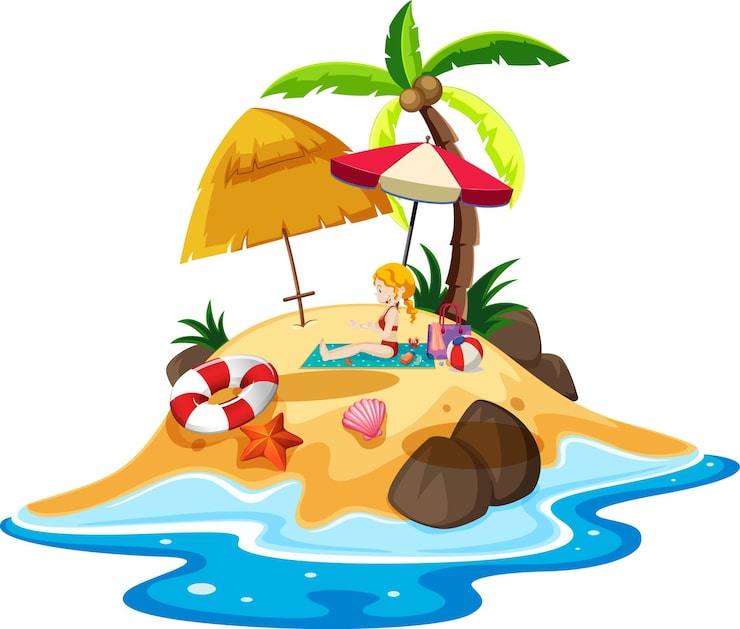 Vettore gratuito scena con donna che prende il sole sulla spiaggia