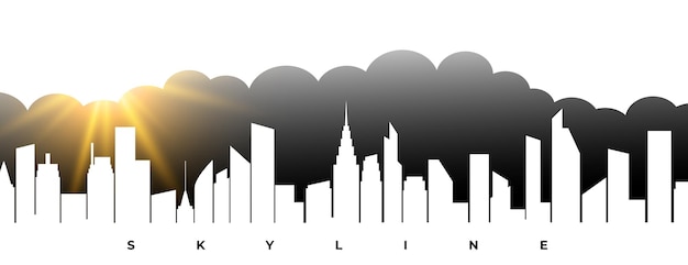 Vettore gratuito semplice skyline di città con edificio, nuvola e luce solare