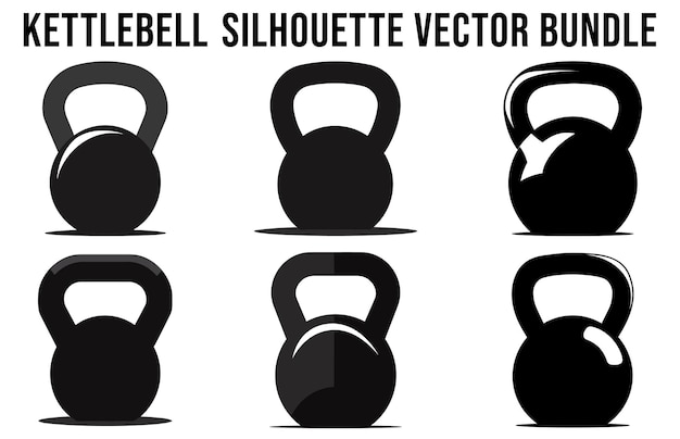 Vettore set di sagome di elementi per attrezzature da palestra kettlebell silhouette vector bundle