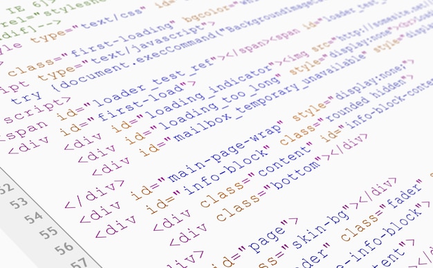 Gratis Foto website html-code browser weergave afgedrukt op wit papier, close-up weergave.