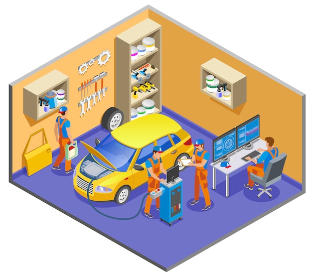Gratis Vector auto service isometrische samenstelling