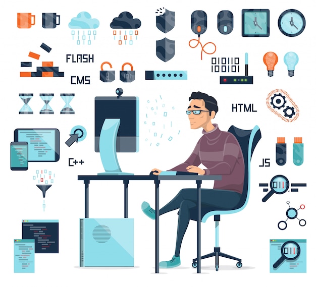 Gratis Vector computer codering pictogrammen instellen